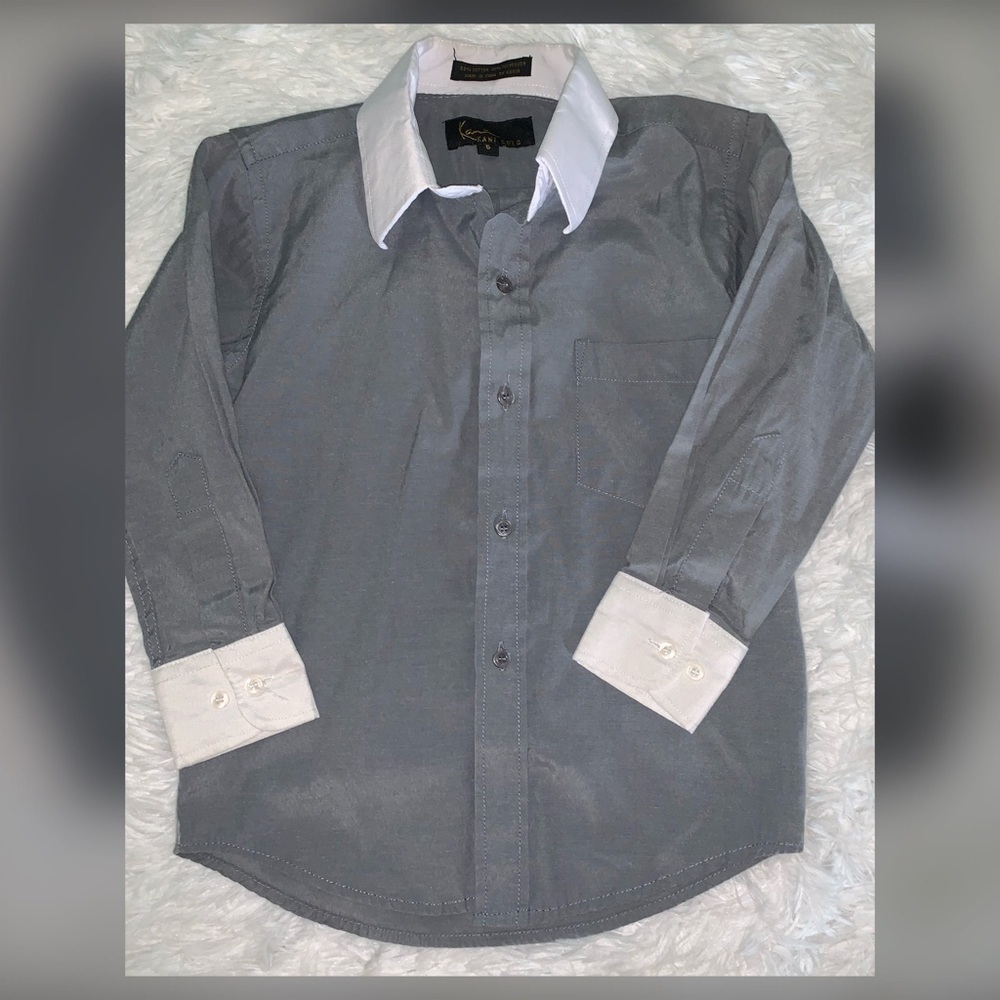 Karl Kani Gold Button Up Shirt Gray White Boys 5